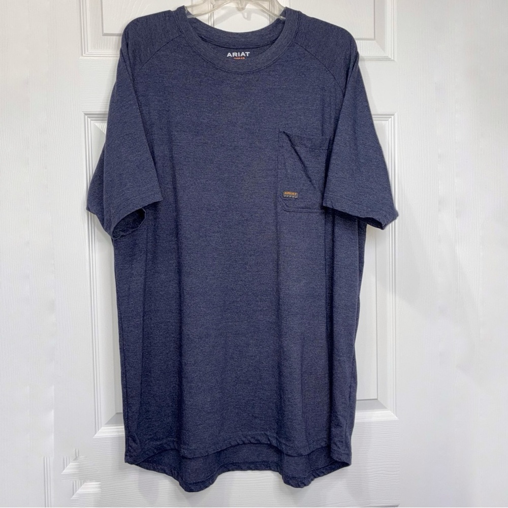 Ariat Rebar Shirt Mens XL Heather Blue Short Sleeve Chest Pocket Crew Neck